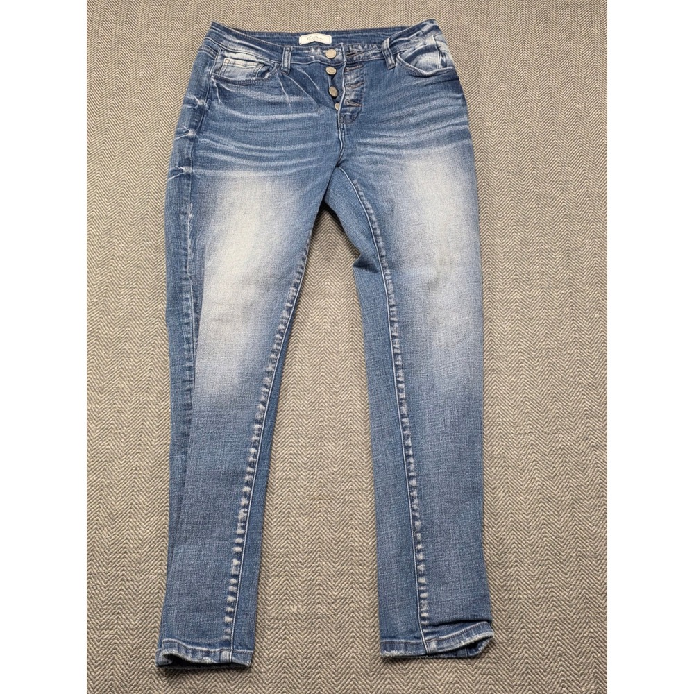 KanCan Signature Mid Rise Skinny Jeans Button Fly Distressed Blue Women‎ Size 29